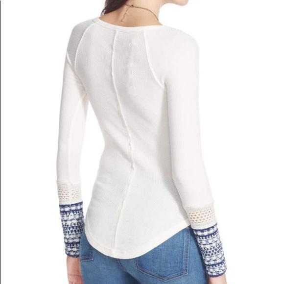 Free People Ski Lodge Cuff Thermal in Ivory/Blue (XS) - Picture 3 of 7